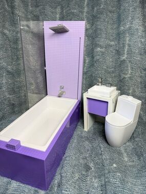 Rainbow High Dollhouse Bathroom Set - Tub, Shower, Sink & Toilet